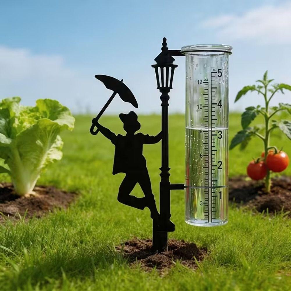 Rustproof Metal Frog Rain Gauge Stake Iron Art Glass Rain Measuring Tube Bird Watching