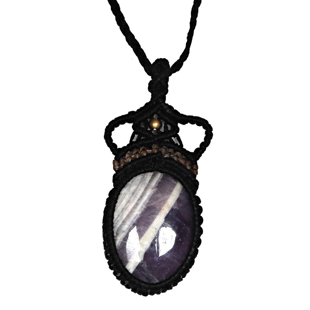 Necklace Amethyst Macrame Hemp Crystal Pendant Adjustable Natural Necklace