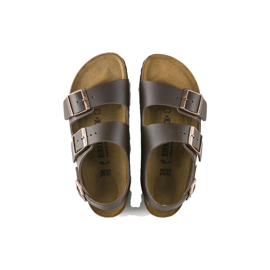 Birkenstock Milano Leather Soft Comfortable Durable Thick Sole Metal Buckle Beach Sandals Unisex Sandals Dark-Brown 0034101
