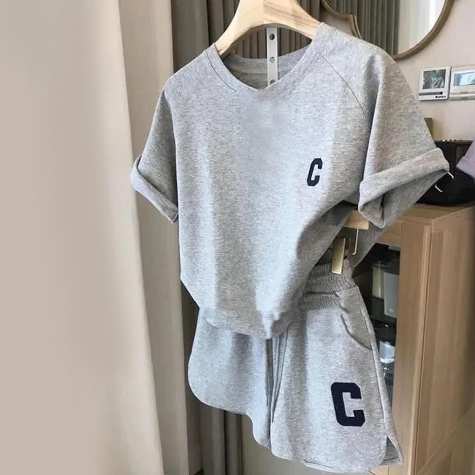 

Loose Short-sleeved T-shirt Casual Shorts Sports Print Letter Casual Two-piece Suit XL