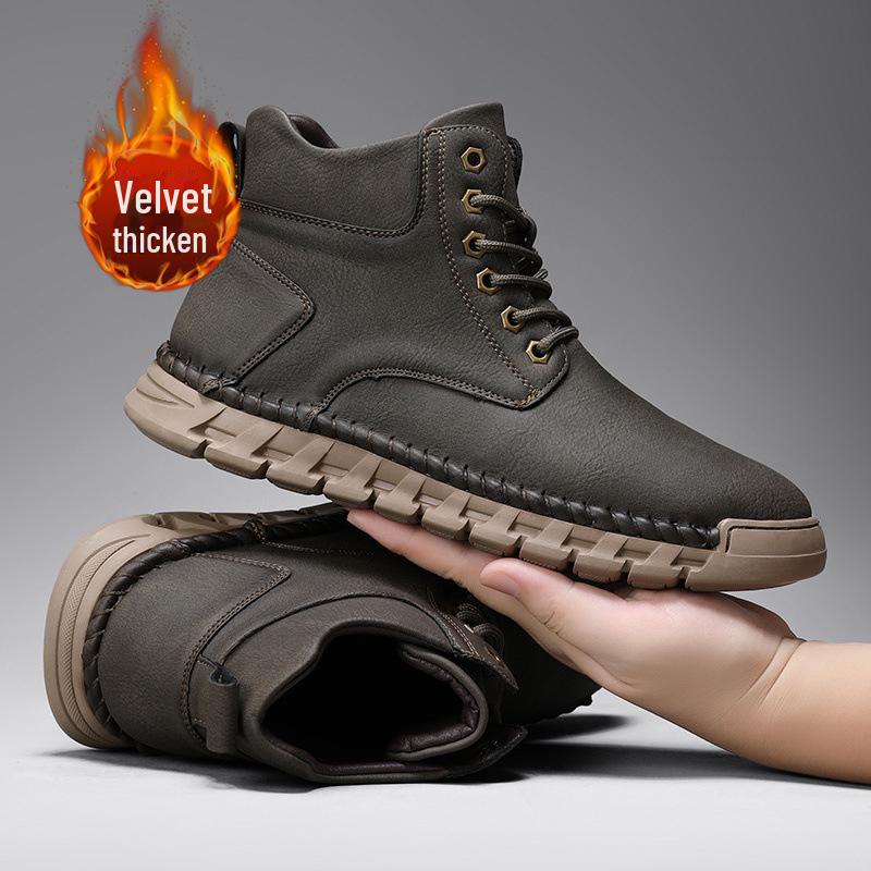 Men's 2024 Autumn/Winter Warm Cotton Martin Boots – Large Size, Mid-Cut Snow Boots