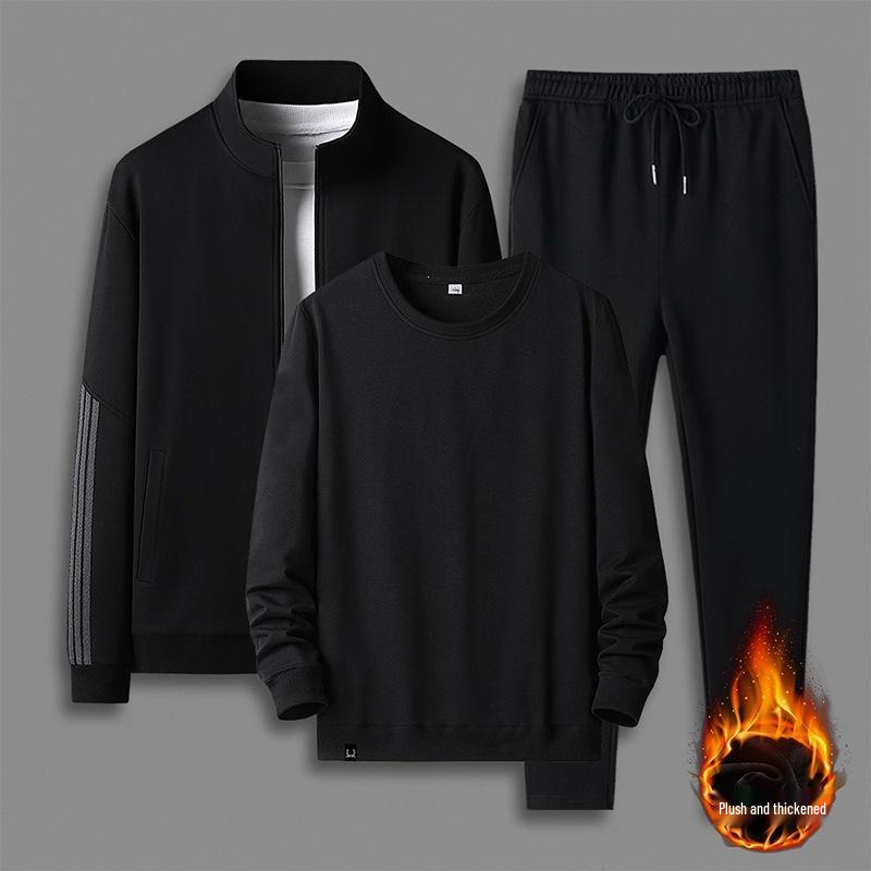 Men's Loose Fit Fleece-Lined Sports Suit - Spring/Autumn Dad's Casual Jacket & Three-Piece Set for Middle-aged & Elderly