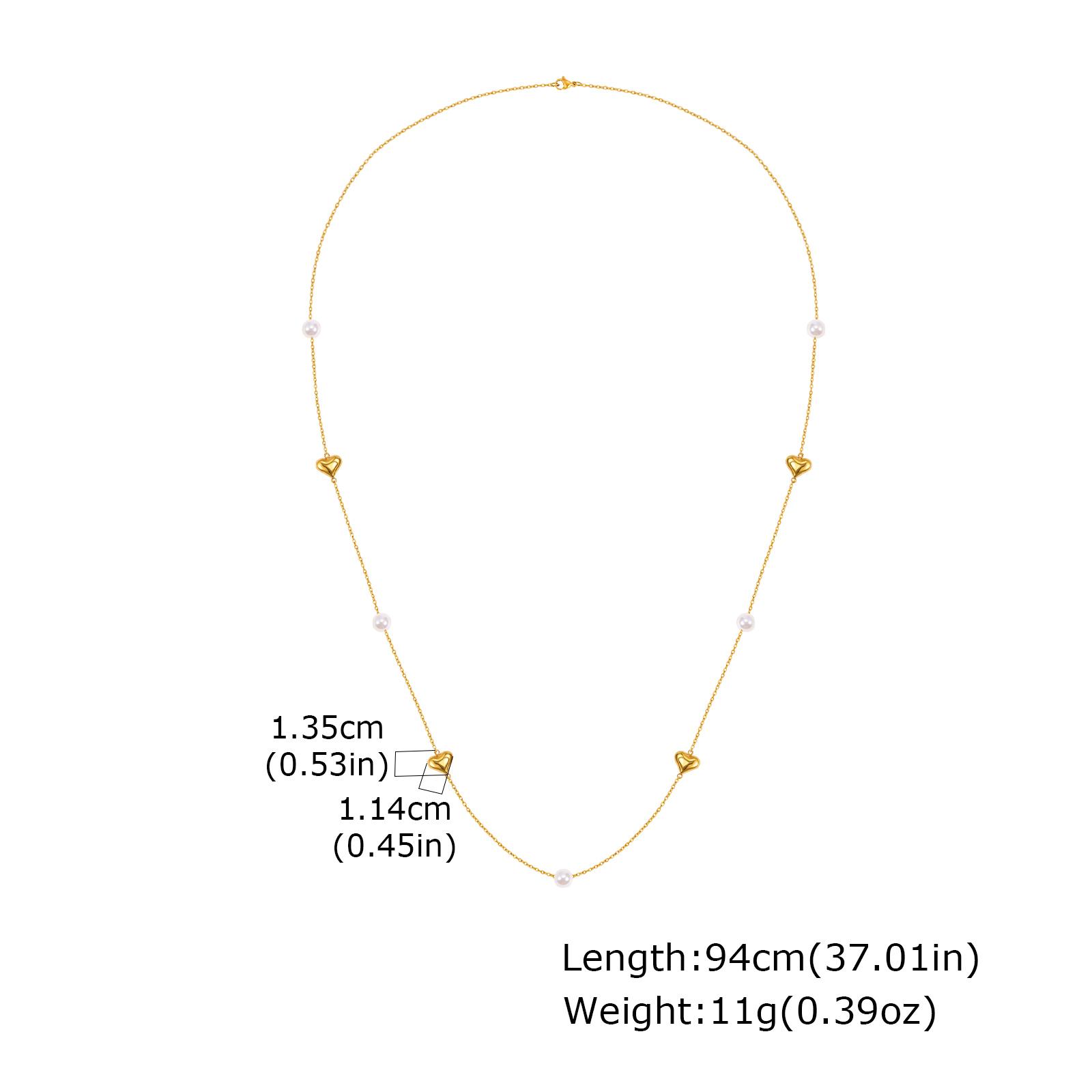 

Stackable Stainless Steel Long Chain Necklace Imitation Pearl Heart Charm Sweater Chain, Fashion Aesthetic Jewelry for Women