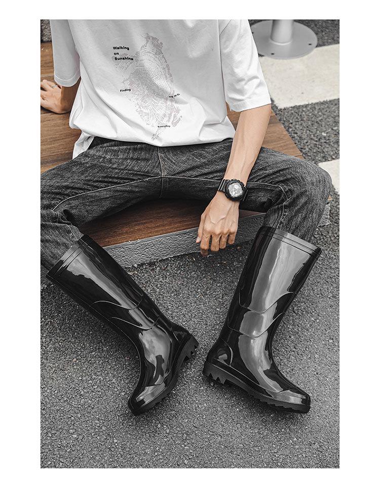 Men's Mid-High Waterproof Rain Boots - Non-Slip Rubber Shoes for Outdoor, Kitchen, or Construction Use