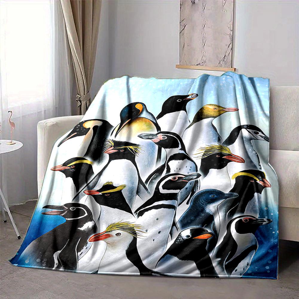1Pc Penguin Family Portrait Blanket Soft And Comfortable Casual Warm Camping Travel Christmas Halloween Xmas Gift M92486