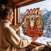 Non Adhesive Window Film 2027 Year Sheep Decal, Russian Happy New Static Sticker, Zodiac Decals Goat Glass Door Decor, Reusable PVC Holiday Decor for