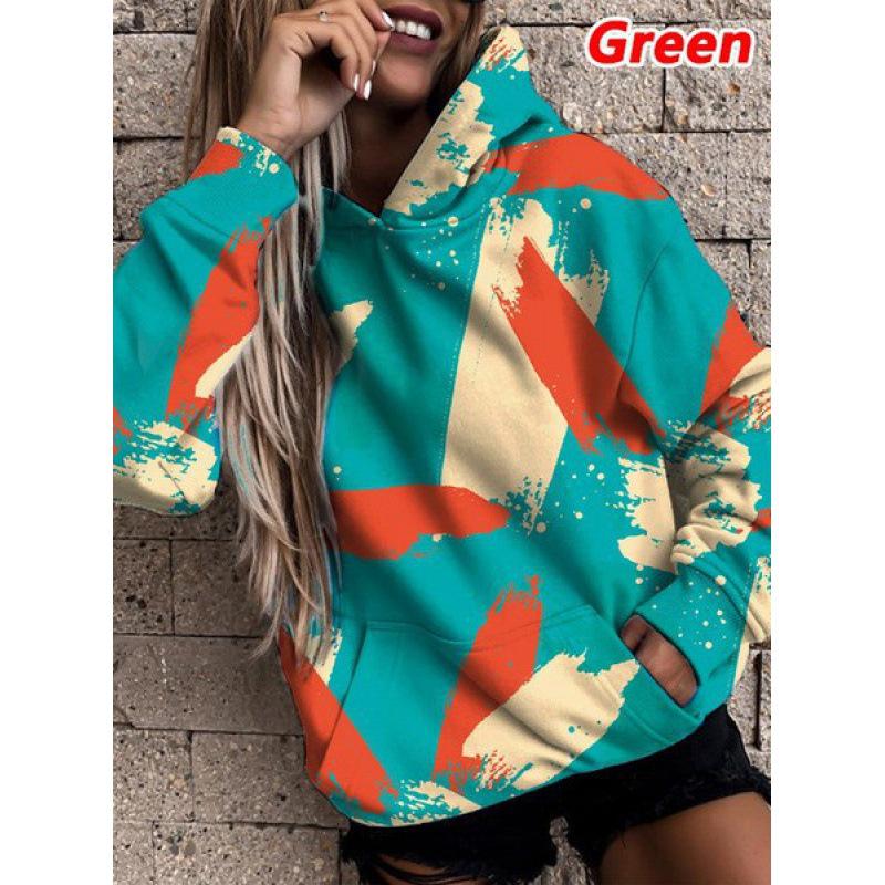 Women's Plus Size Hooded Sweatshirt, Long Sleeve with Pocket, Autumn/Winter Print, Loose Fit.