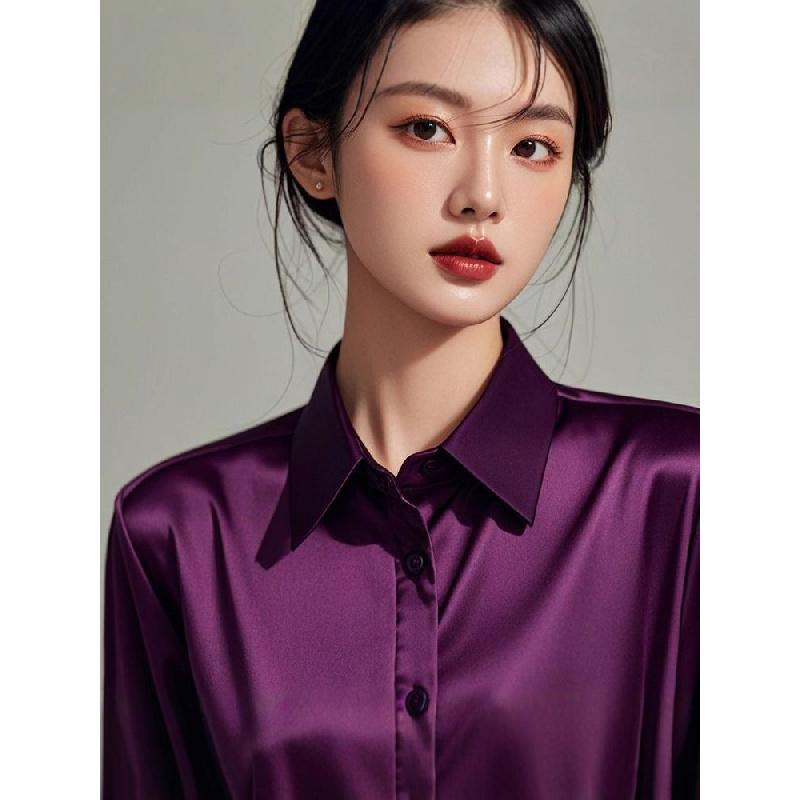 New high-end professional satin purple shirt for women, long-sleeved formal fashion commuter shirt
