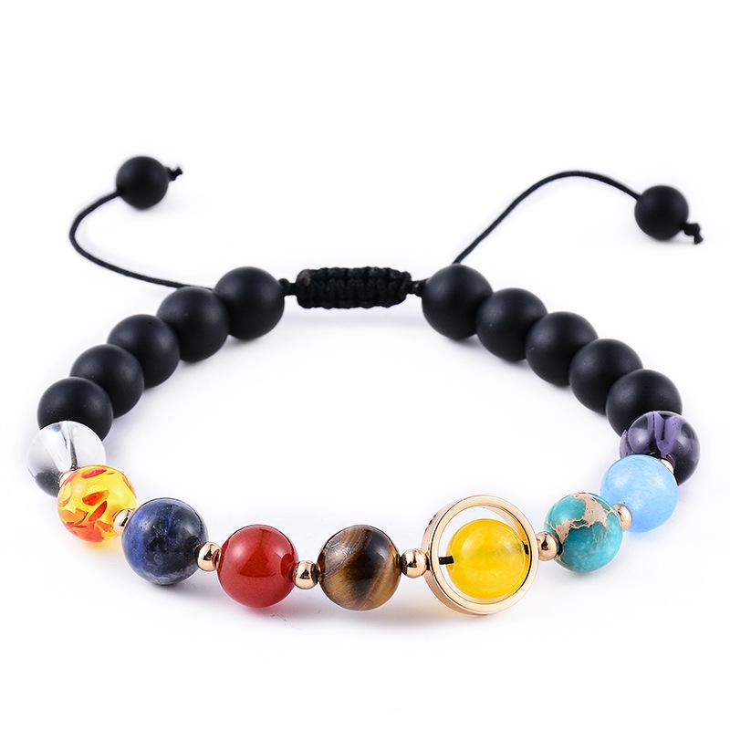 Bracelet en Pierre Agate Système Solaire: Design Galaxie Univers Réglable avec Huit Planètes
