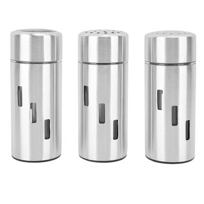 3Pcs Salt and Pepper Shakers Set Stainless Steel 3 Sizes Hole Spice Dispenser Seasoning Container