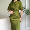 Europe, America, Amazon Cross-border Women's Clothing New Solid Color Short-sleeved Crew Neck Top, Hip-wrapped Long Skirt Casual Suit