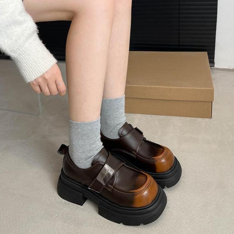 Round Toe Loafers Shoes for Women Platform Brown on Sale Casual Chic and Elegant Vacation Young Promotion 2025 Trend Woman Pumps