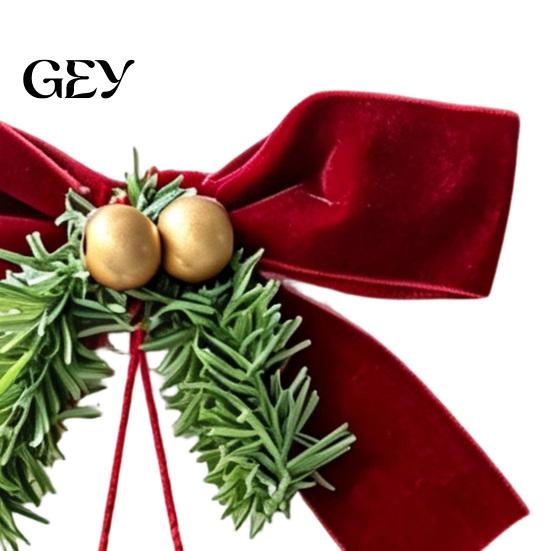 Winter Holiday Home Accents Christmas Bow Curtain Tieback with Bells, Faux Pine Branch Festive Holder, Holders Flocked Fabric Red Drapery Holdback for
