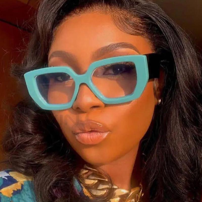 Trendy Thick Frame Oversized Square Glasses Women Men Colorful Wide Legs Eyewear Frame Female Green Optical Transparent Lens