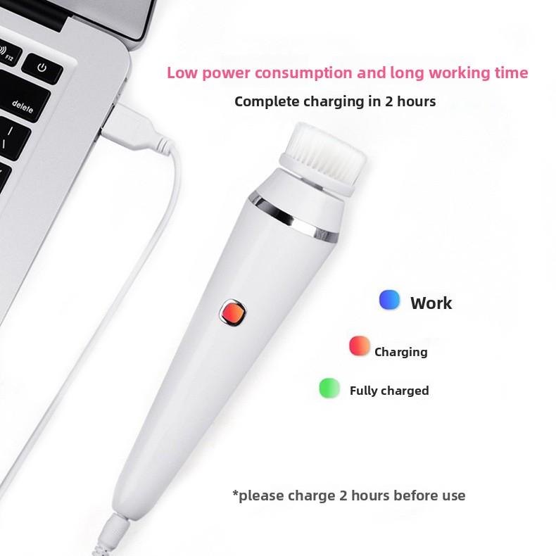 Spazzola Elettrica per la Pulizia del Viso 4-in-1 Ricarica USB Rotante Detergente Pulizia Pori Silicone Impermeabile Misuratore per Lavaggio Viso