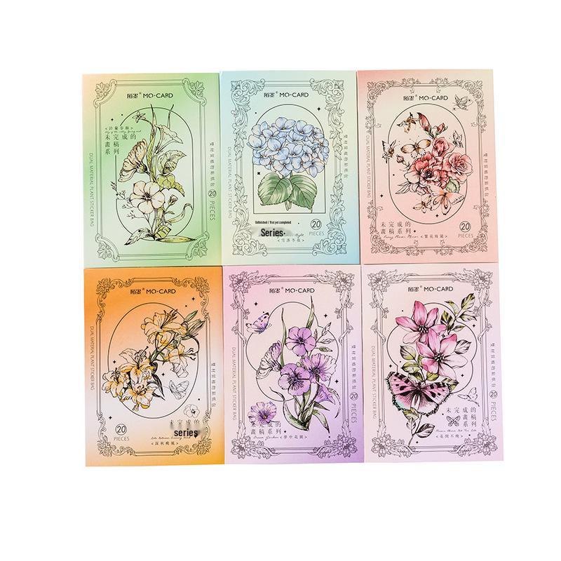 Momo Plants Sticker Pack - Unfinished Sketch Series for DIY Journal Decoration (6 Types)