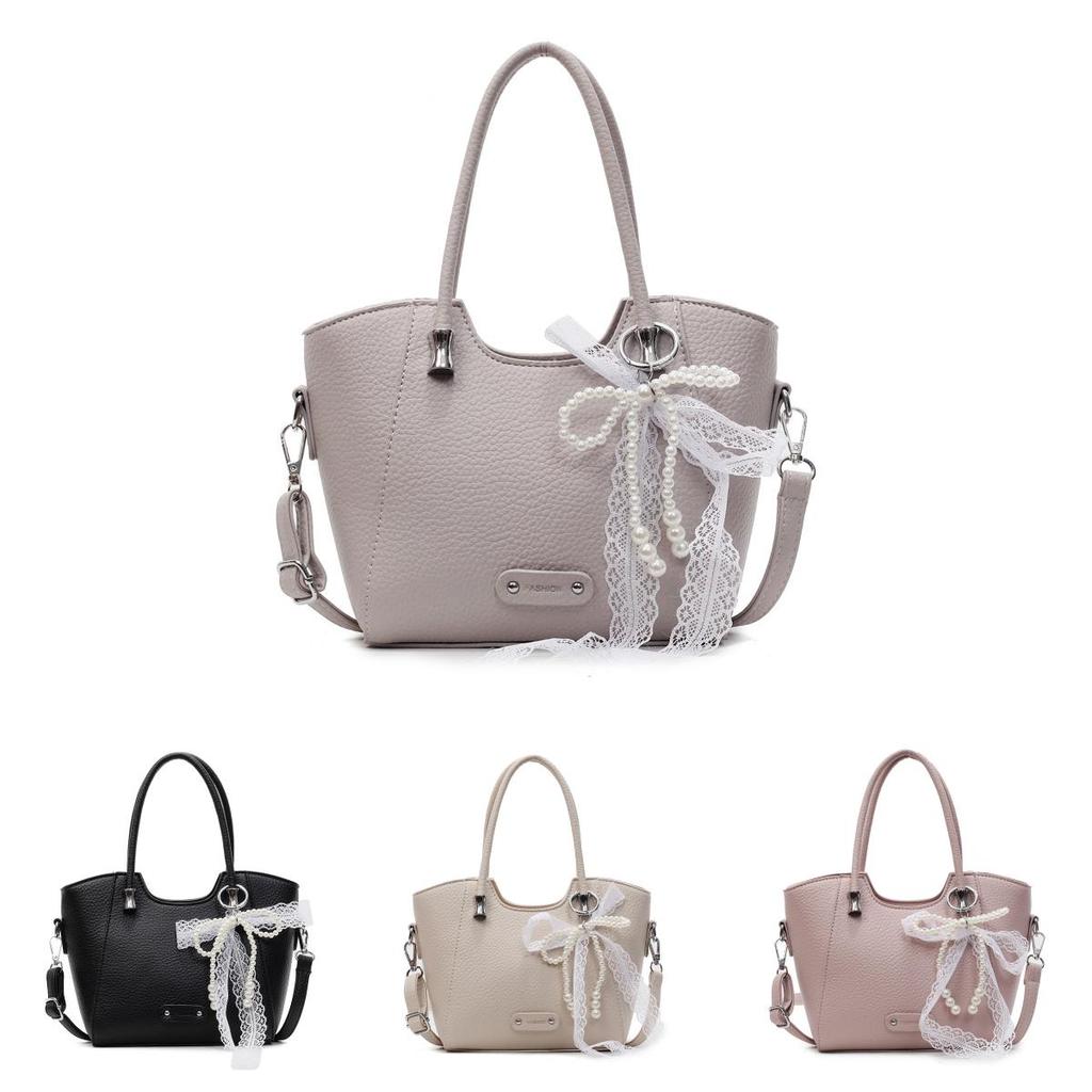 Lace Bow Pu Water Bucket Bag With Zip Closure For Daily Casual Use