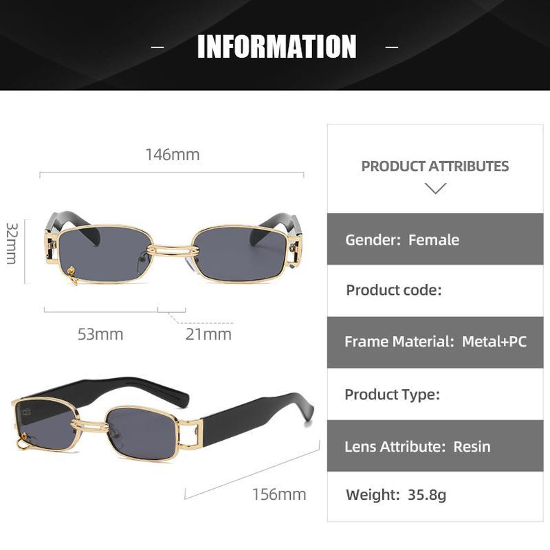 Óculos de sol quadrado pequeno de metal feminino marca de luxo viagem retângulo uv400 óculos de sol feminino moda punk óculos de viagem