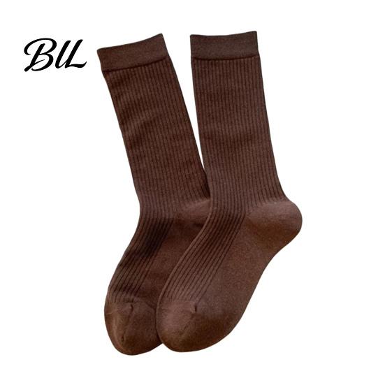 Breathable Sweat Absorbent Socks Women Crew Socks, Ribbed Knit for Autumn Winter, Minimalist Solid Winter Warm Color Soft Stretchy Casual Hosiery