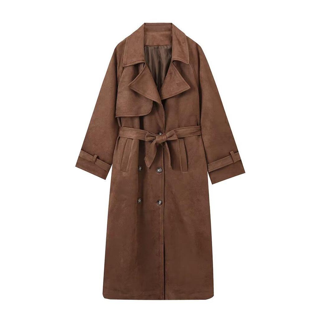 2024 Autumn Women's European & American Style Double-Button Lapel Trench Coat