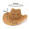 New Summer Cowboy Hat Handwoven Straw Western Vintage Breathable Lace Hollow Design Lightweight Outdoor Jazz Hat for Women Men
