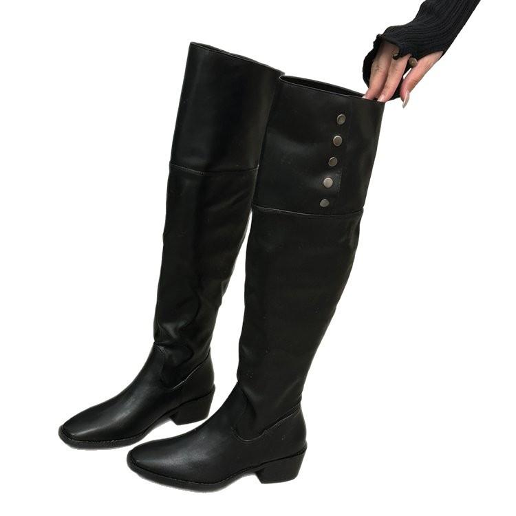 Cowhide Version~ Genuine Leather Thick-soled Versatile Two-wear Knee Boots Children's Retro Thick-heeled Stacked Boots Western Cowboy Boots