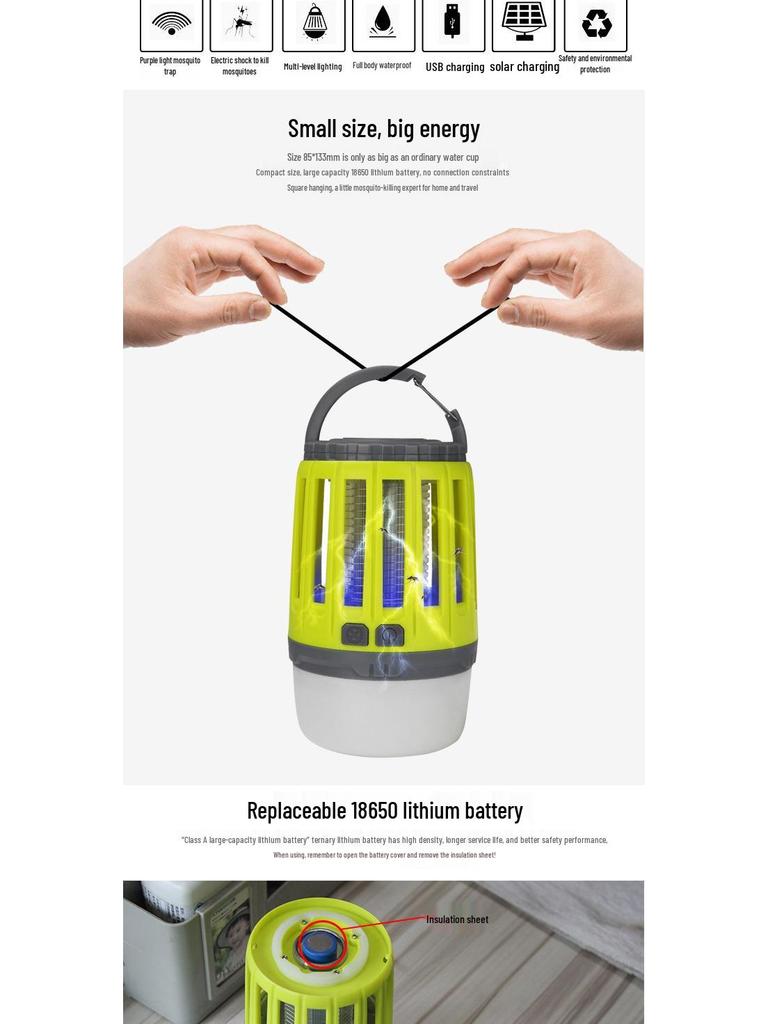Solar-Powered Outdoor Waterproof Mosquito Killer and Emergency Light
