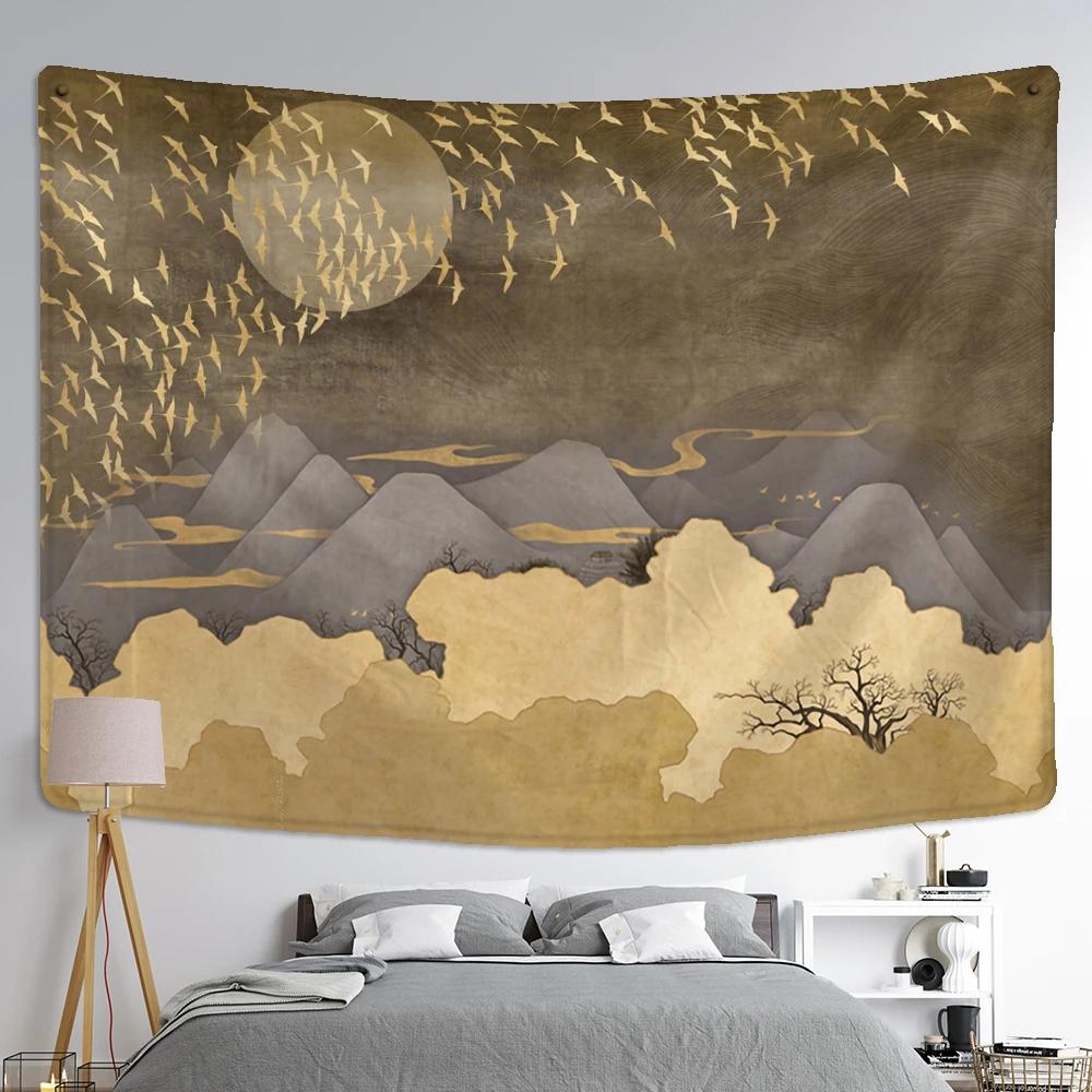 Mountain And River Ink Painting Tapestry Wall Hanging Bohemian Style Ins Hippie Psychedelic Home Decor
