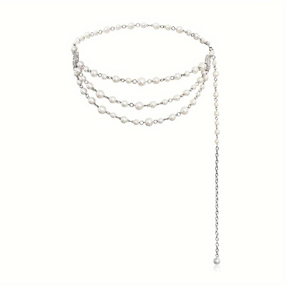 1 Tassel Pearl Waist Chain Women's Retro Dress Belt Fashionable Long Waist Chain Accessory
