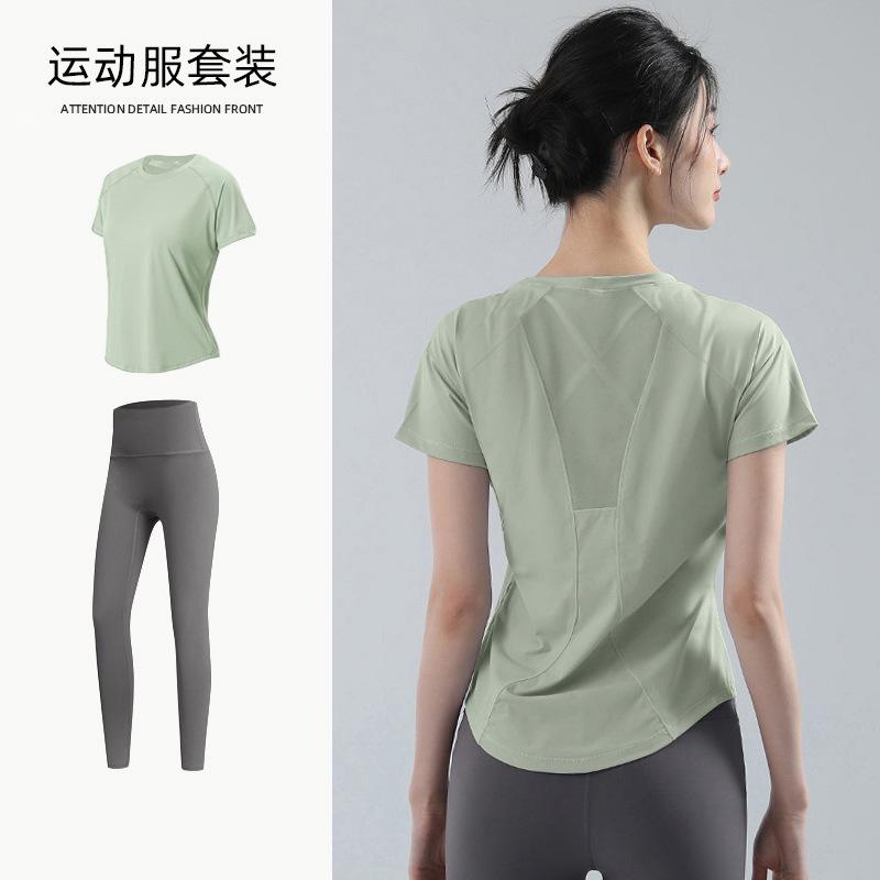 Yogazug, Damen Frühling locker und atmungsaktiv T-Shirt, lockerer und schnelltrocknender Fitnessanzug, dünner Lauf-Schweißanzug