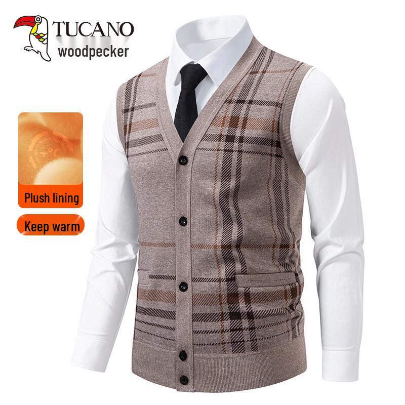 

TUCANO Men s Plus Velvet Knitted V-Neck Cardigan Vest 110