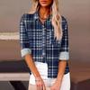 Womens Relaxed Fit Long Sleeve Shirt With 3D Digital Print Plaid Casual Cotton Linen Blouse