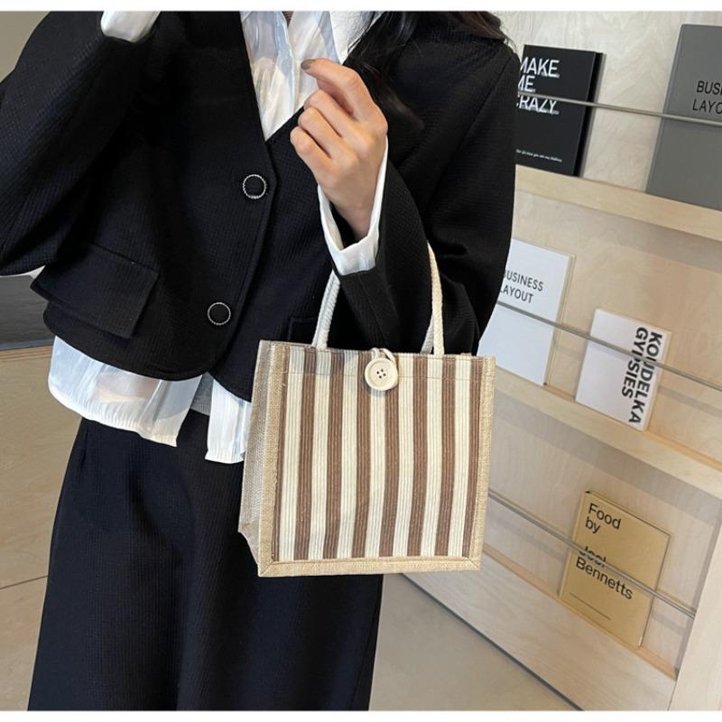 Stylish Vertical Striped Lunch Tote Bag with Handle