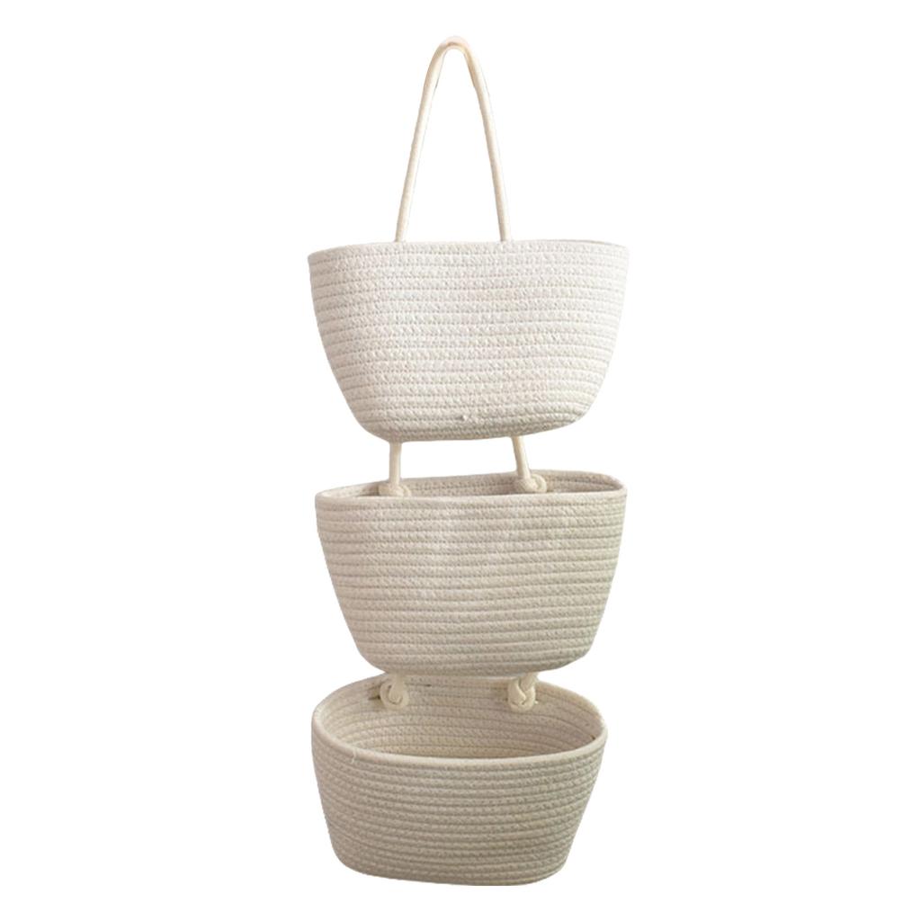 Multipurpose Hanging Cotton Rope Baskets 3 Layer Cotton Rope Foldable Hanging Basket for Efficient Item Arrangement