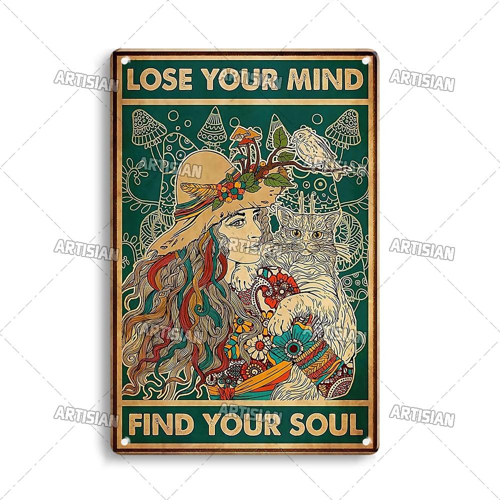 Artisian Halloween Metal Plaque Girl And Cat Tin Sign Black Cat Decorative Plate Wall Decor Garage Bar Pub Club Hotel Kitchen