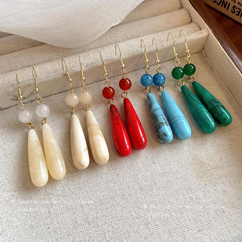 New Chinese-style smudged agate water drop ear hook, simple and advanced earrings, versatile and exquisite temperament, national style trend earrings