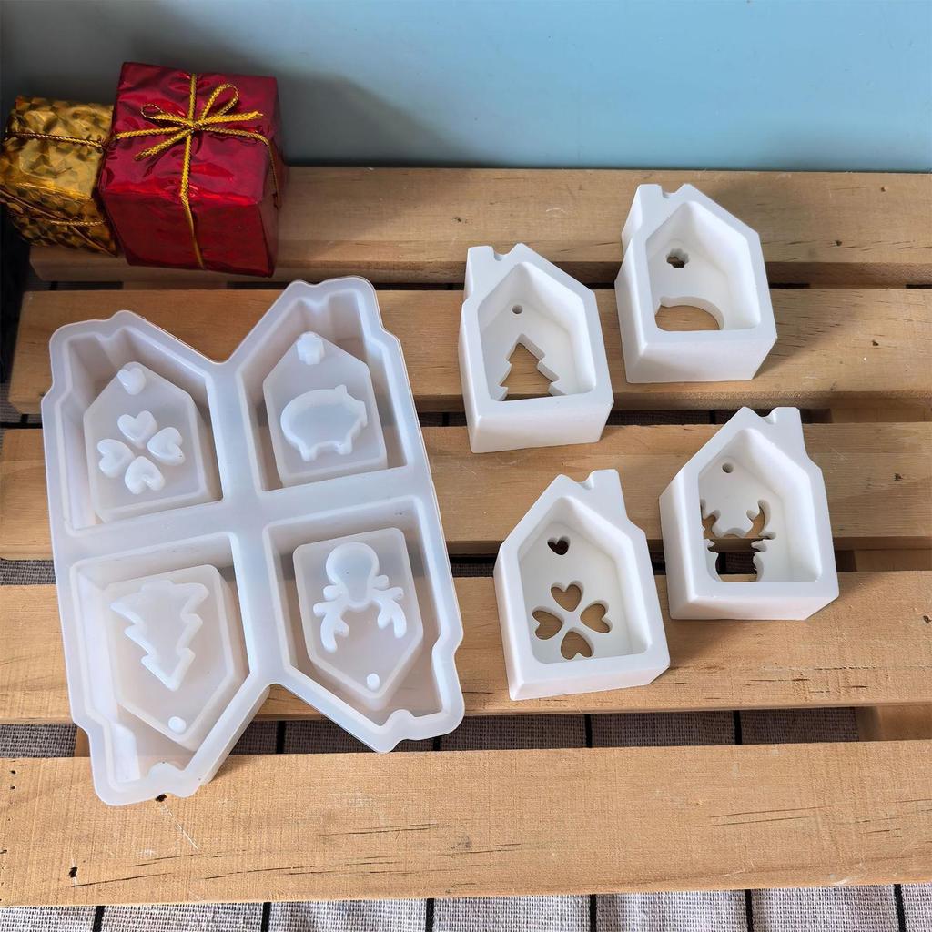 Mini House Casting Silicone Molds 4-Cavity Christmas Casting Moulds Epoxy Resin Mould Epoxy Resin Mould Plaster Art Craft
