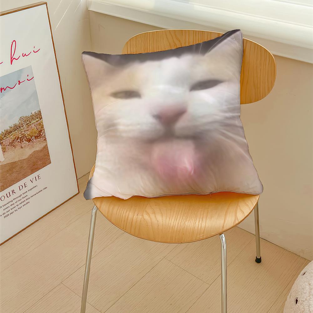 Lustige Katzen-Meme-Kissenhülle Kurzer Plüsch Polyester Kissenbezug Dekor Dekokissenbezug Heimdeko