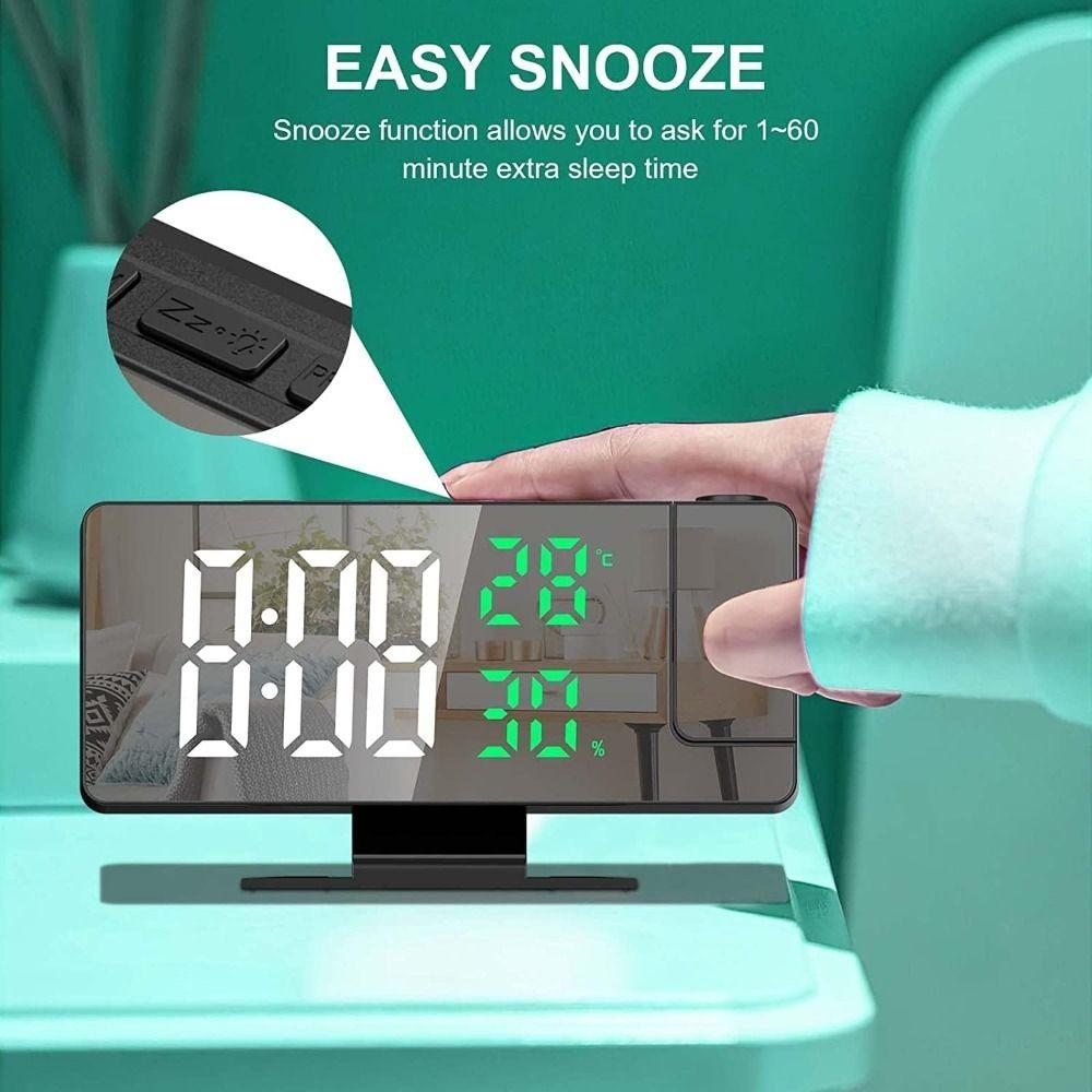 LED Projection Alarm Clock 180° Rotating Projection Weekday/Weekend Mode Digital Clock Temperature Humidity Display