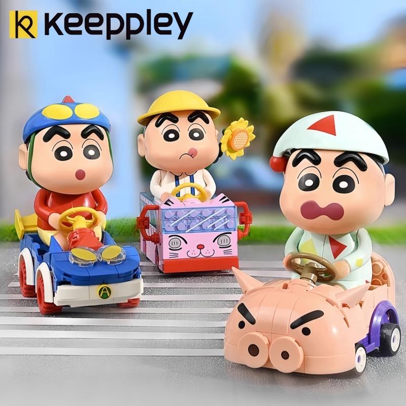 Crayon Shin-chan Assembled Building Blocks Mini School Bus Anime Toy Cartoon Model Desktop Collection Ornaments Holiday Gifts