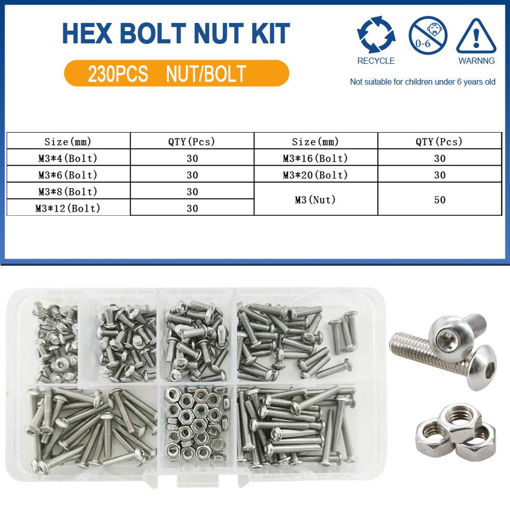 Allen Screw Nut Bolt Kit M2 M3 M4 M5 M6 304 Stainless Steel Bolts Nuts Set Hexagon Button Round Head Machine Screws Nuts Kit