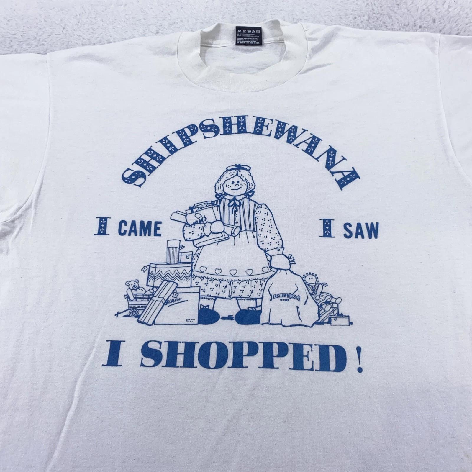 

Vintage Shipshewana Shirt Mens Large White Amish Shopping Graphic Tee 90s USA 2XL