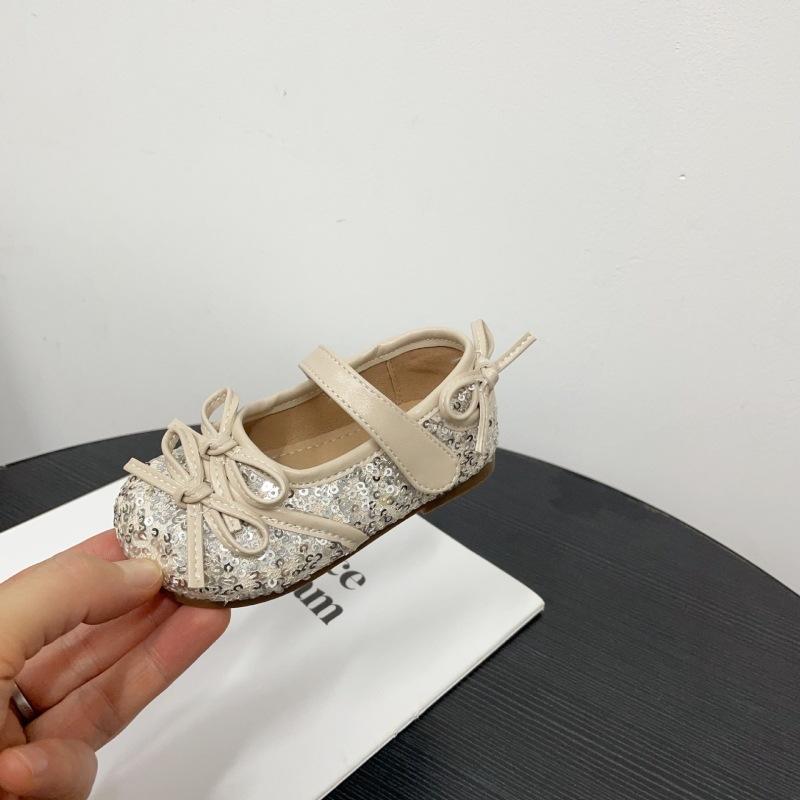 Girls' Bowknot Princess Shoes Baby Girl's Sequined Small Leather Shoes Soft Sole Non-slip Shoes
