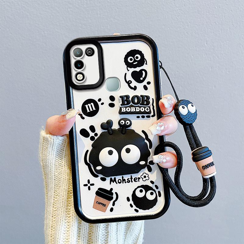 KEYSION Shockproof Case for Infinix Hot 11 Play with Lanyard Silicone Cute 3D Cartoon Doll Phone Cover for Infinix Hot 9 10 Play