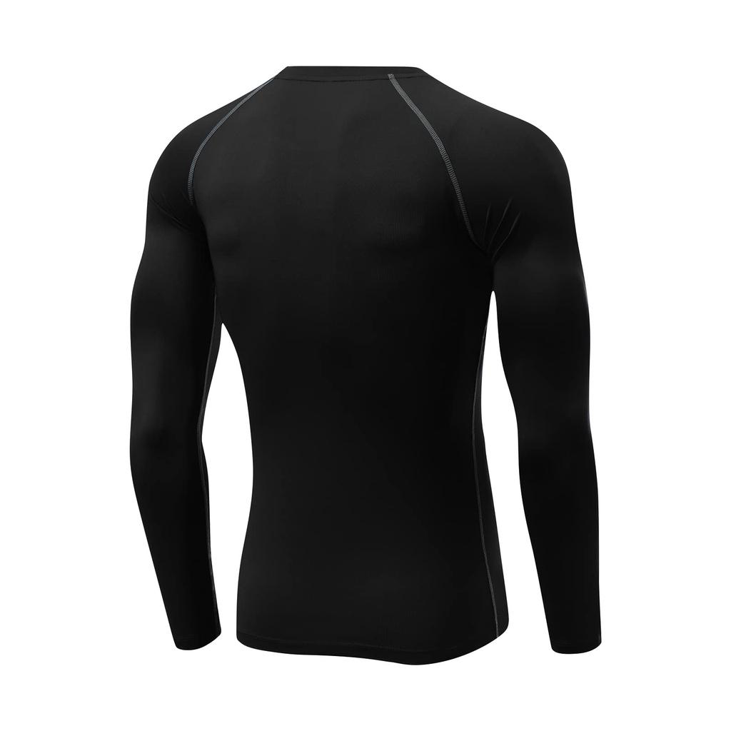 Sillictor Long Sleeve Power Stretch Compression Compression Wear Protection Sweat Wicking Quick Size Men's Top, Undershirt, [UV + + Drying], Black,