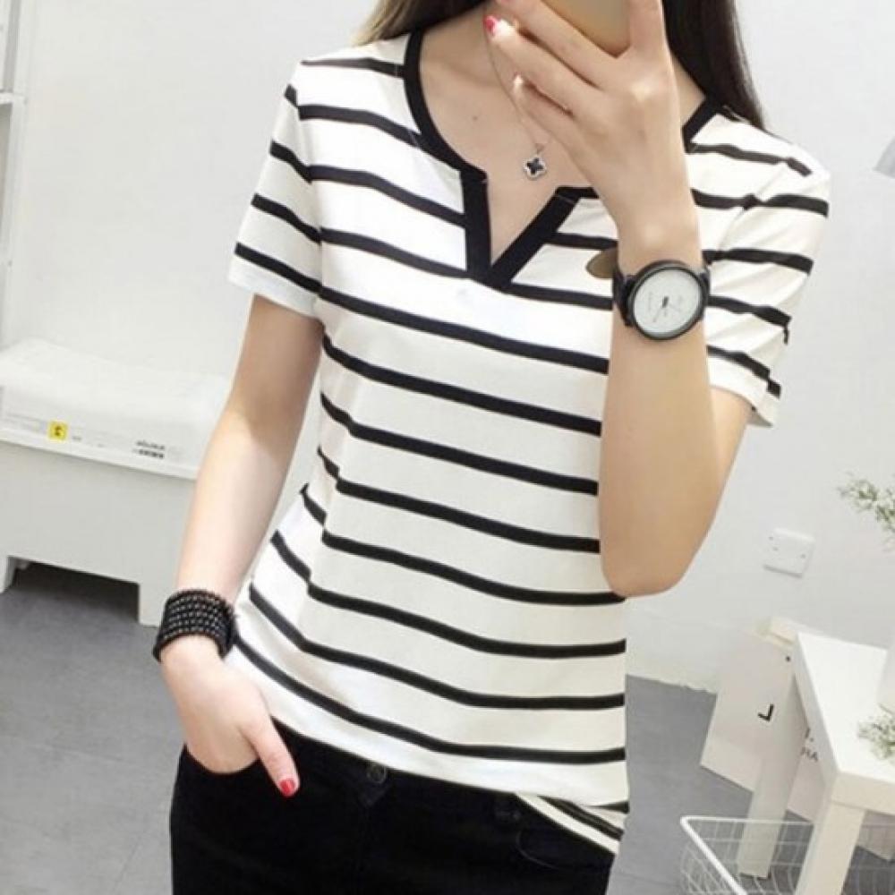 New Arrivals Open Run STripe ShorT Sleeve T shirT Slim fiT Color Block