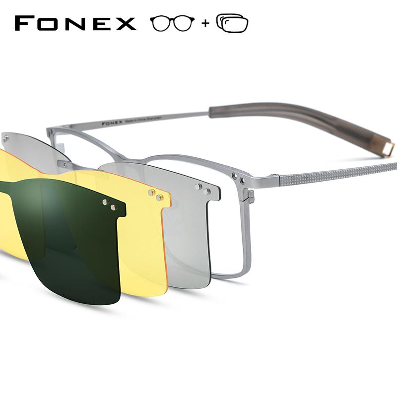 

FONEX Titanium Prescription Glasses Custom Myopia Optical Eyewear Men Square Magnet Eyeglasses 3D Night Vision Polarized 85760 Single Version&1.56&None