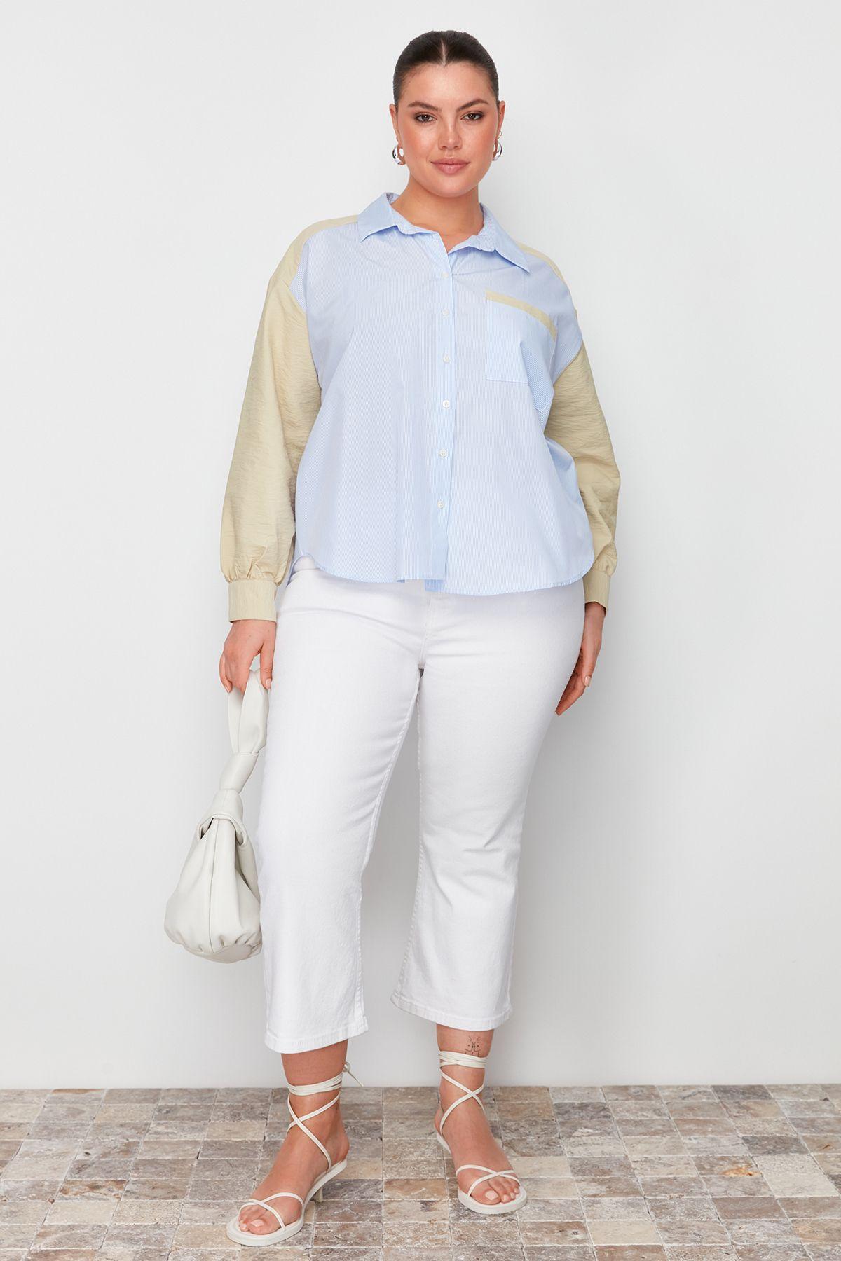 

Women s Style Plus Size Blue Striped Relaxed Woven Shirt XL