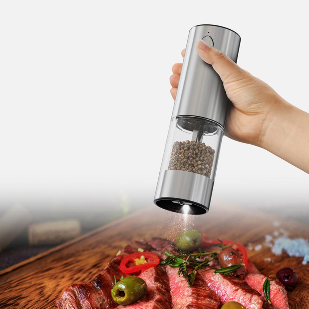 Automatic Salt Pepper Mill Adjustable Coarseness Electric Spice Mill LED Light Spice Seasoning Bottle BBQ Accessories