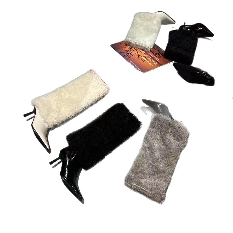 Long Boots Good-looking White High-heeled Boots Fluffy Winter Feeling Spice Girl European and American Pointed Knees But New Senior Children